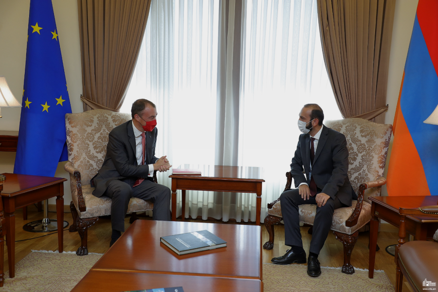 Toivo Klaar, the EUSR, meets with Ararat Mirozyan, the Armenian foreign minister, in Yerevan, 13 September 2021; The Armenian MFA